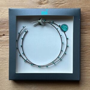 Teal Bead Double-Wire Hoop Necklace - Women